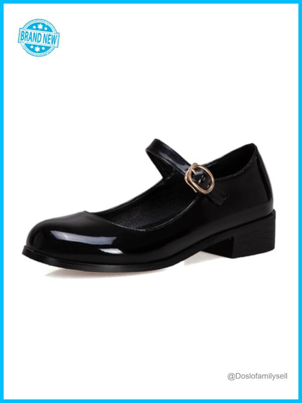 Patent Mary Jane Flats Closed Toe Chunky Low Heel Ankle Strap Women